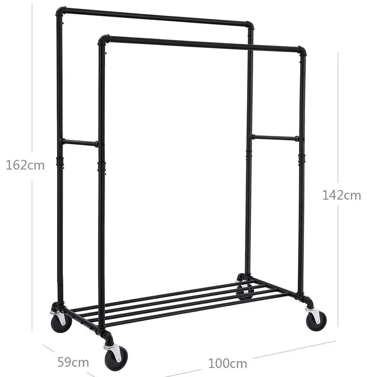 SongmicsHome Dvojitý stojan na oblečenie RARE, vodovodné rúry 100x59x162cm, čierna