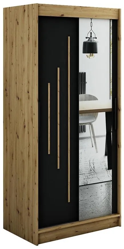 Skriňa Halifax Y2 100 Dub Artisan/čierna/Zrkadlo