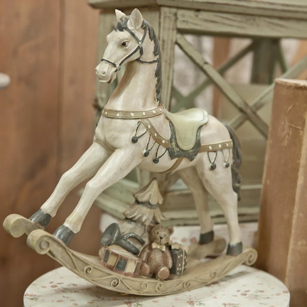 Béžová antik dekorácia hojdací koník Rocking Horse - 29*6*27 cm