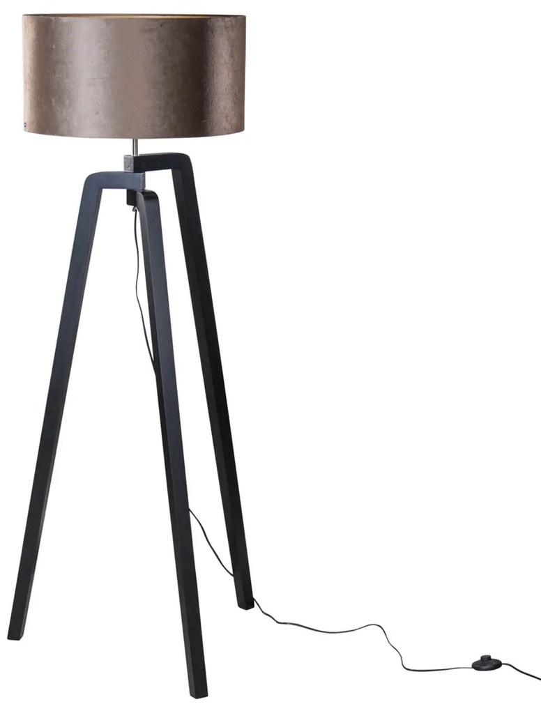 Stojacia lampa čierna s hnedým zamatovým tienidlom 50 cm - Puros