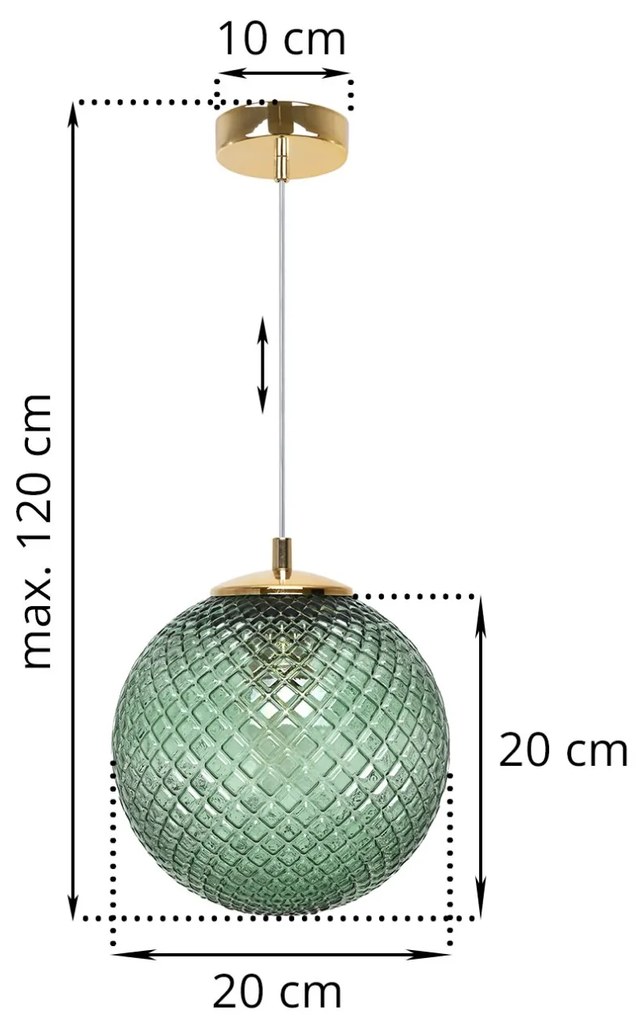 Závesne svietidlo Cannes, 1x zelené sklenené tienidlo (fi 20 cm), G