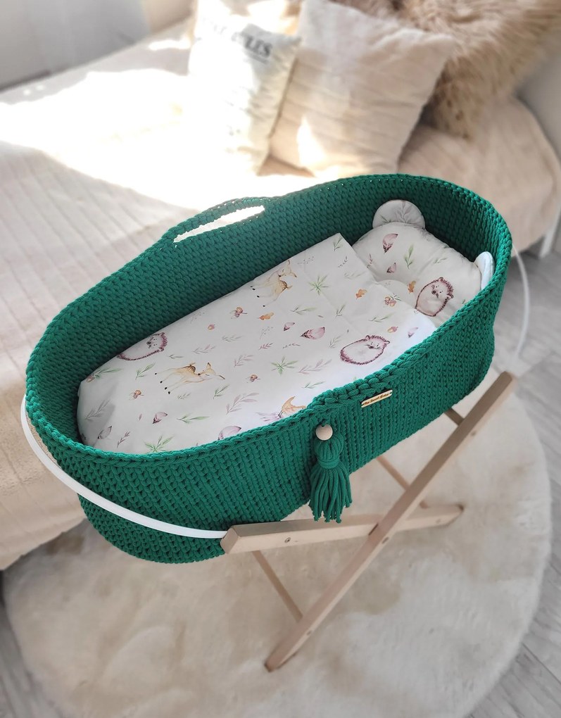 My Sweet Baby Mojžišov kôš BOHO Handmade so stojanom - zelený