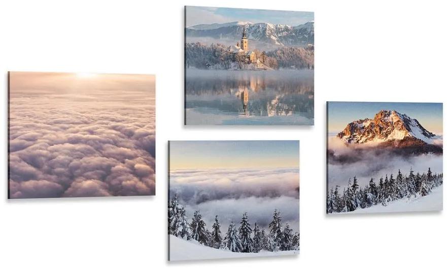 Set obrazov zimná príroda s oblakmi - 4x 40x40