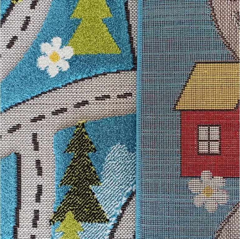 DY Modrý detský koberec s motívom mesta Color Kids 02 Rozmer: 300x400 cm