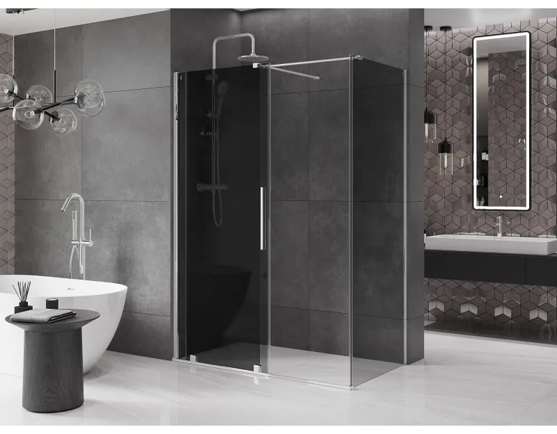 Mexen Velar, sprchový kút s posuvnými dverami 130 x 70 cm, 8mm šedé sklo, chrómová, 871-130-070-41-01