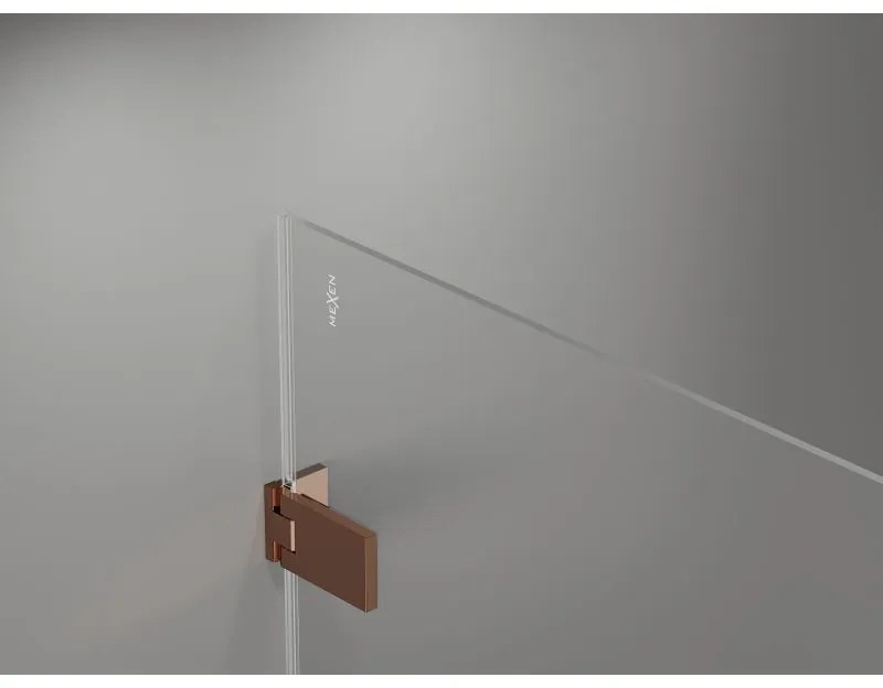 Mexen Lunar-F L, skladací sprchový kút ľavý 70 x 70 cm, 8mm číre sklo, profil ružové zlato, 836L-070-070-60-00-L