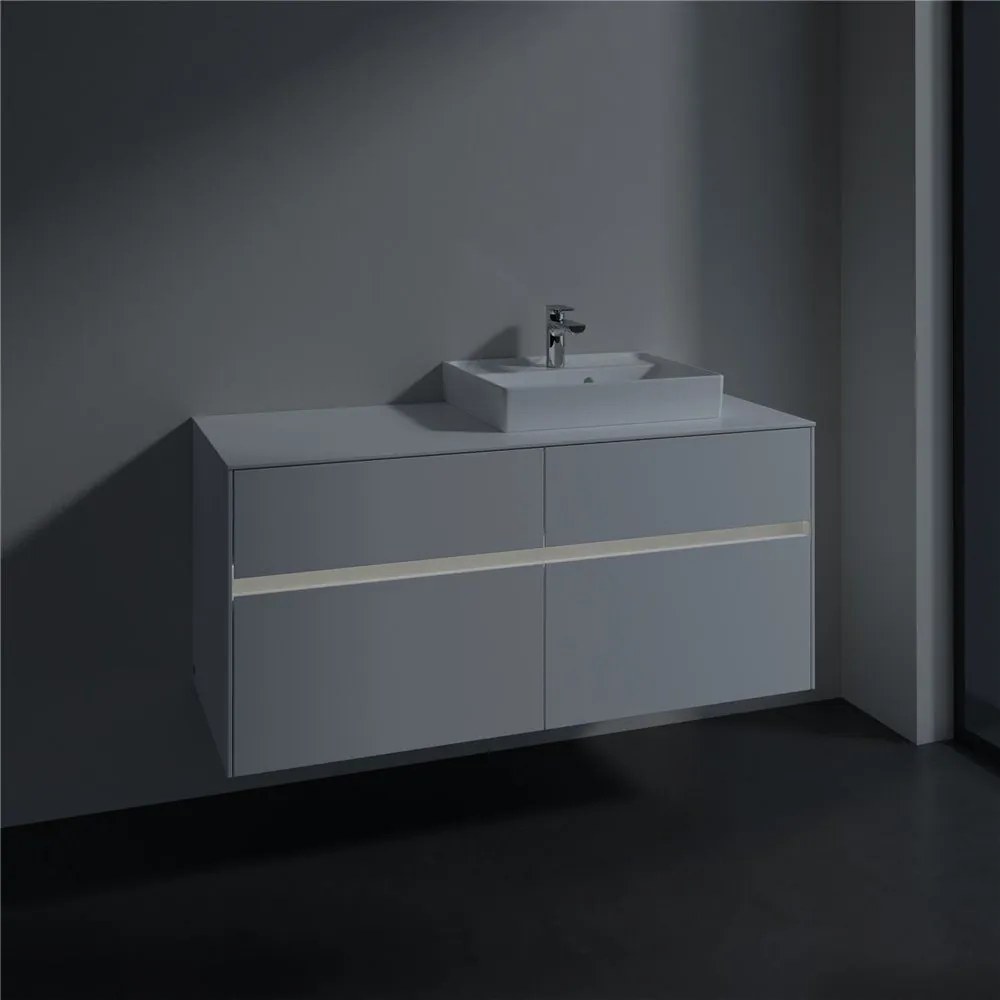 VILLEROY &amp; BOCH Collaro závesná skrinka pod umývadlo na dosku (umývadlo vpravo), 4 zásuvky, s LED osvetlením, 1200 x 500 x 548 mm, White Matt, C072B0MS