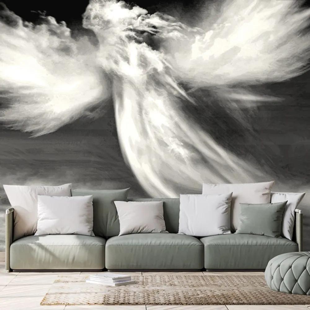 Samolepiaca tapeta čiernobiela podoba anjela v oblakoch - 450x300