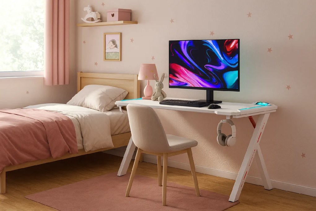 Herný stôl s podsvietením BG03 biely 140 cm