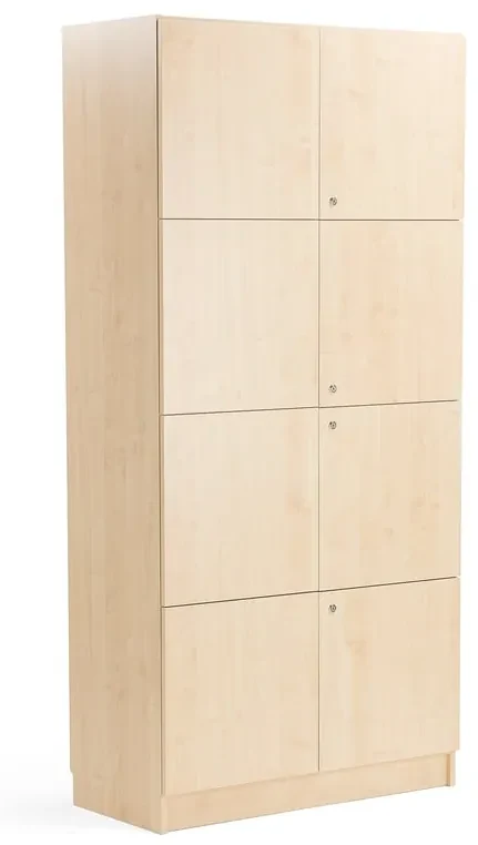 Drevená úložná skriňa THEO so 4 dvojkrídlovými dvierkami, 2100x1000x470 mm, breza