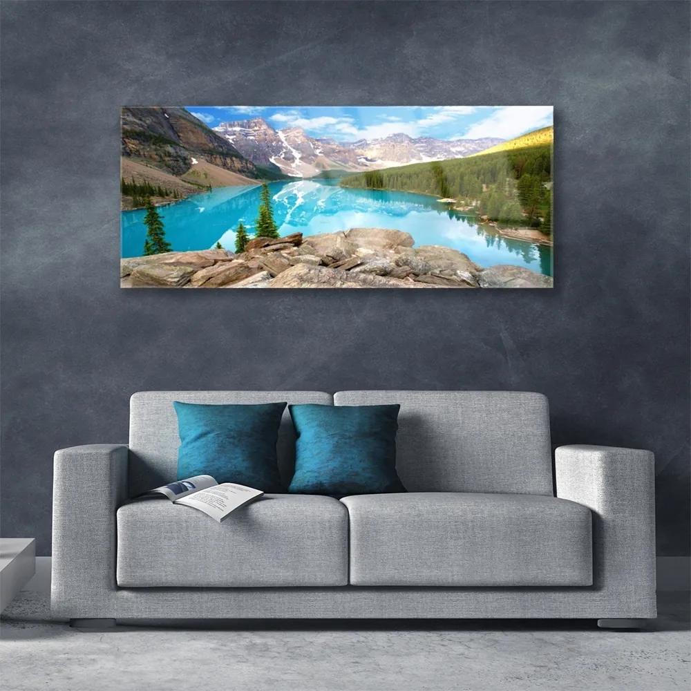 Obraz na akrylátovom skle Hory jazero príroda 125x50 cm