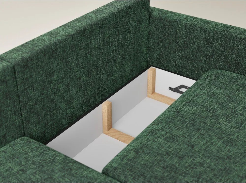 Tmavozelená ženilková rozkladacia/s úložným priestorom rohová pohovka (ľavý roh/s leňoškou) Leon – Maison de Rêve