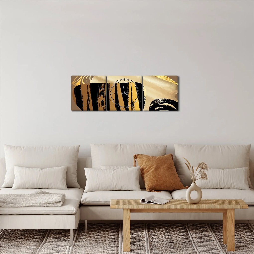 Obraz - Abstrakcia golden brown N⁰2 (s hodinami) (90x30 cm)