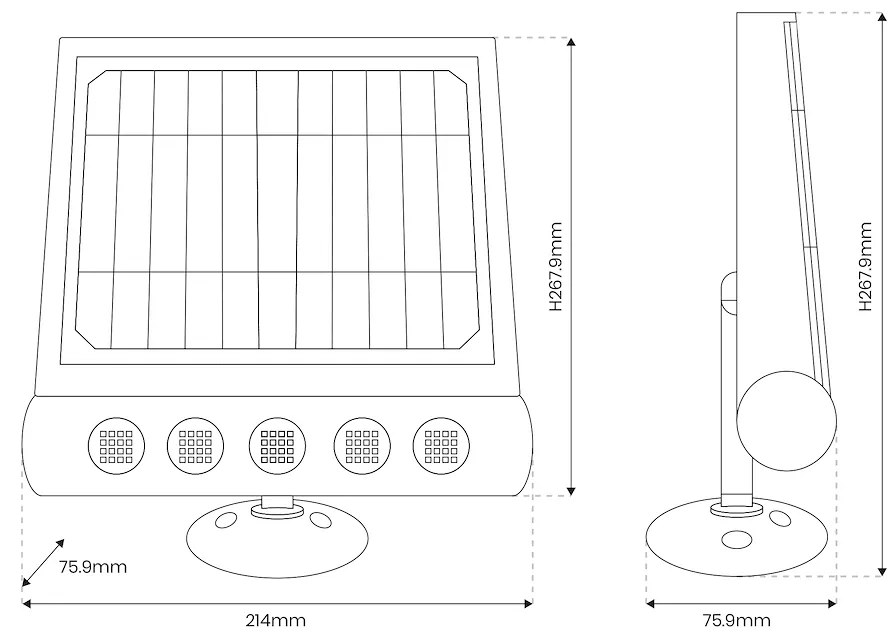 Exteriérové solárne LED svietidlo Talent, 4x LED 8w, čierna, pohybový senzor
