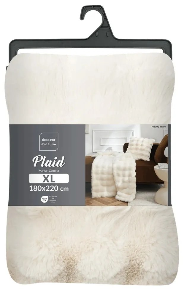 Krémová deka z mikroplyšu 180x220 cm Mounty – douceur d'intérieur