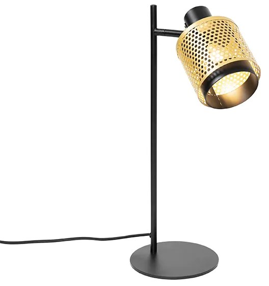 Priemyselná stolná lampa čierna so zlatom - Kayden
