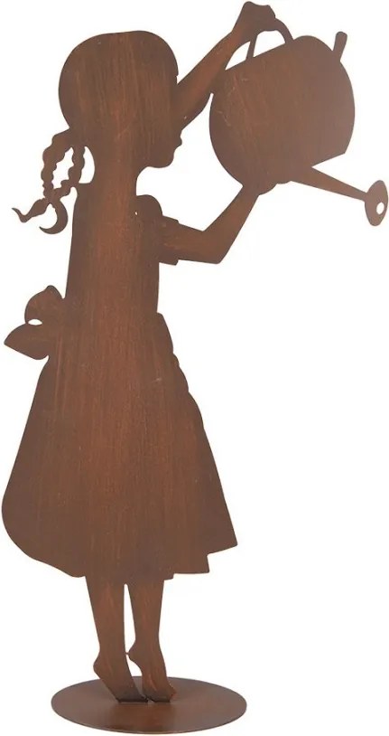 Hrdzavá kovová dekorácia dievča s kanvičkou - 36*12*62 cm
