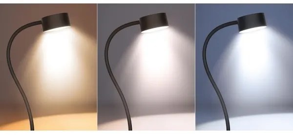 Solight WO3001-B-LED Stm. flexib. lampa s klipom LED/2W/5V 3000/4000/6500K čierna