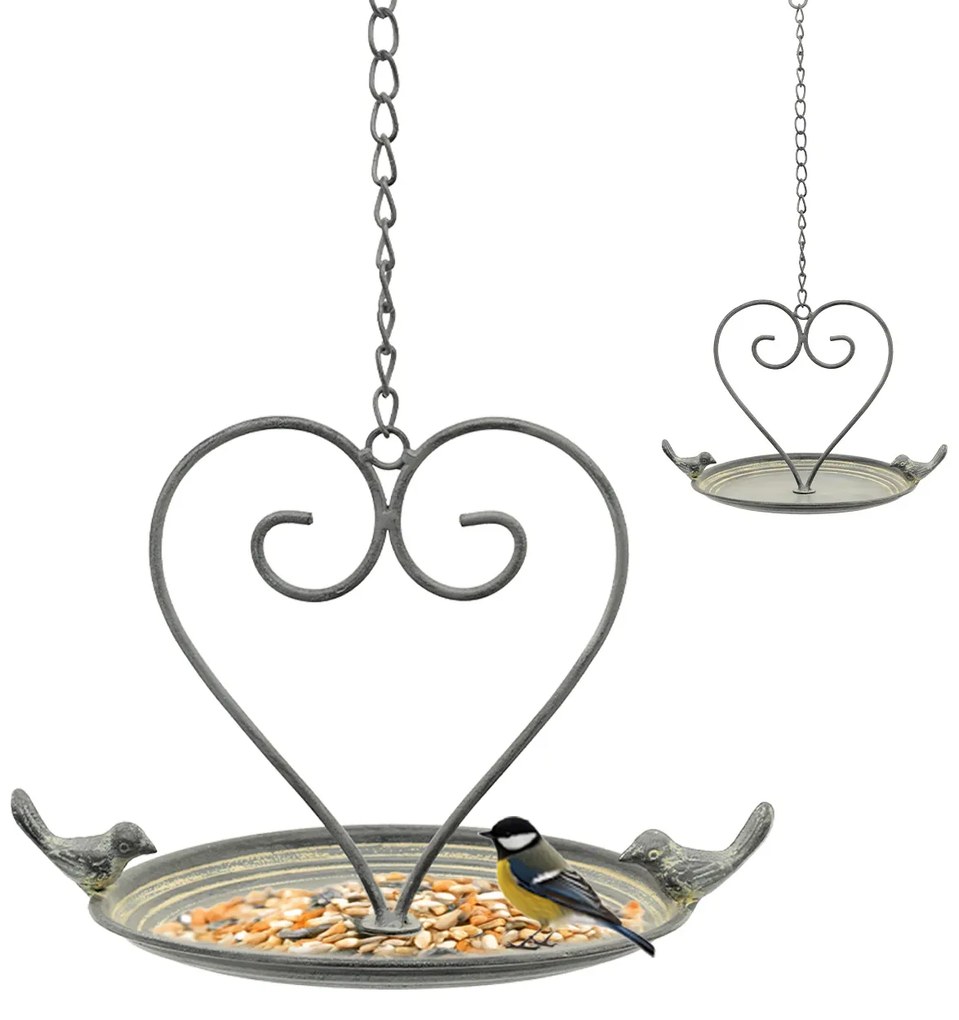 Závesné napájadlo pre vtáky Lana, 53x28,6 cm, kov, sivá