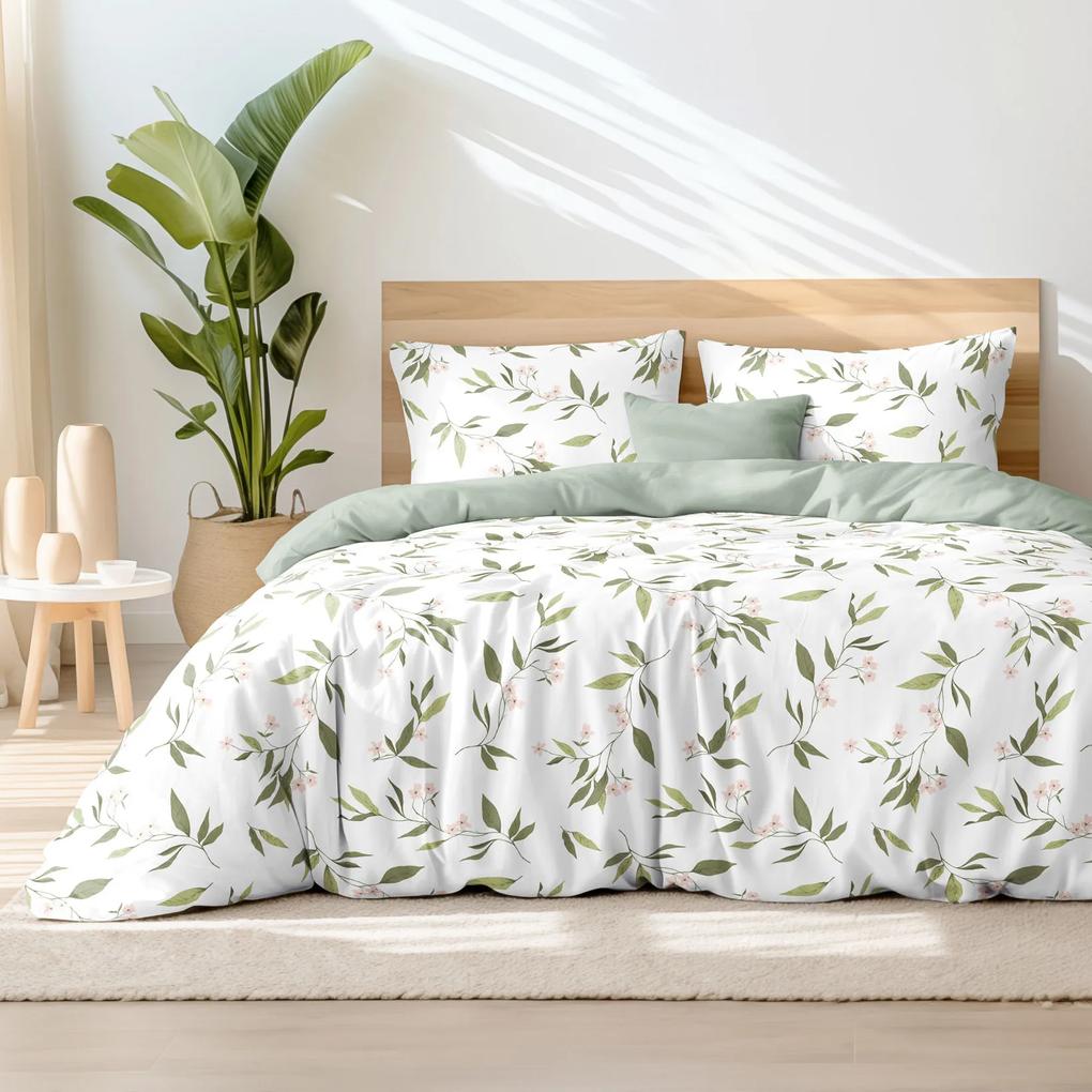 Goldea bavlnené posteľné obliečky duo - vôňa jazmínu s šalvejovo zelenou 140 x 200 a 70 x 90 cm