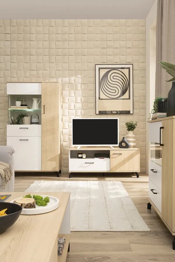 Komoda Madison s LED osvetlením - dub piškótový / biela