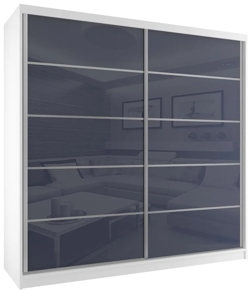 Šatníková skriňa 133 cm Belini biely mat / šedý lesk posuvnými dverami  BH SZP2/2/W/WI/5S/HI