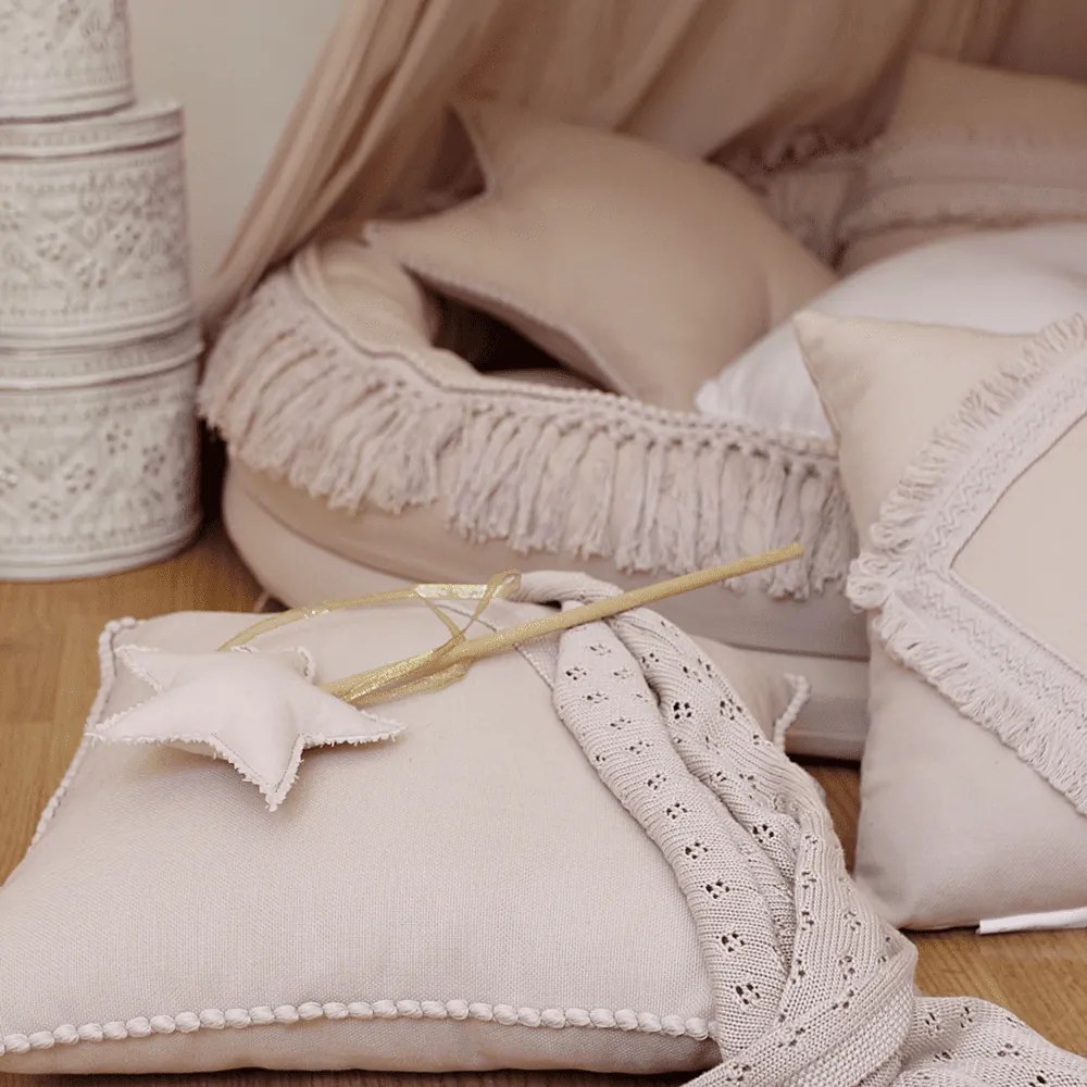 Boho vankúš hviezda s bublinkami púdrovo ružová 50 cm