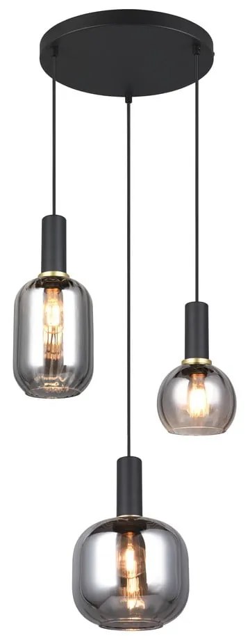 Čierne závesné svietidlo so skleneným tienidlom Diva – Trio