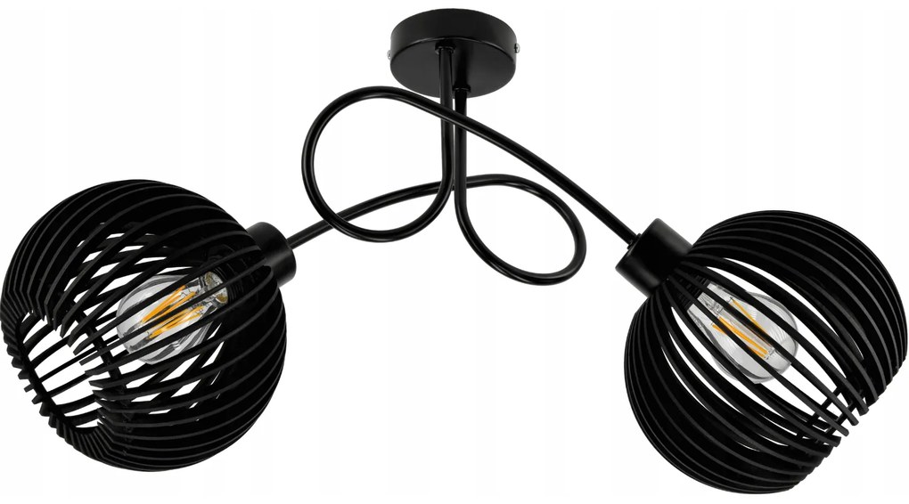 BERGE LED stropné svietidlo 2XE27, drevené, čierne