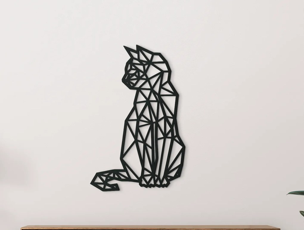 drevko Nálepka na stenu Polygonálna mačka Rozmer obrazu: 44,5 x 28,5 cm, Farba dekorácie: Čierna