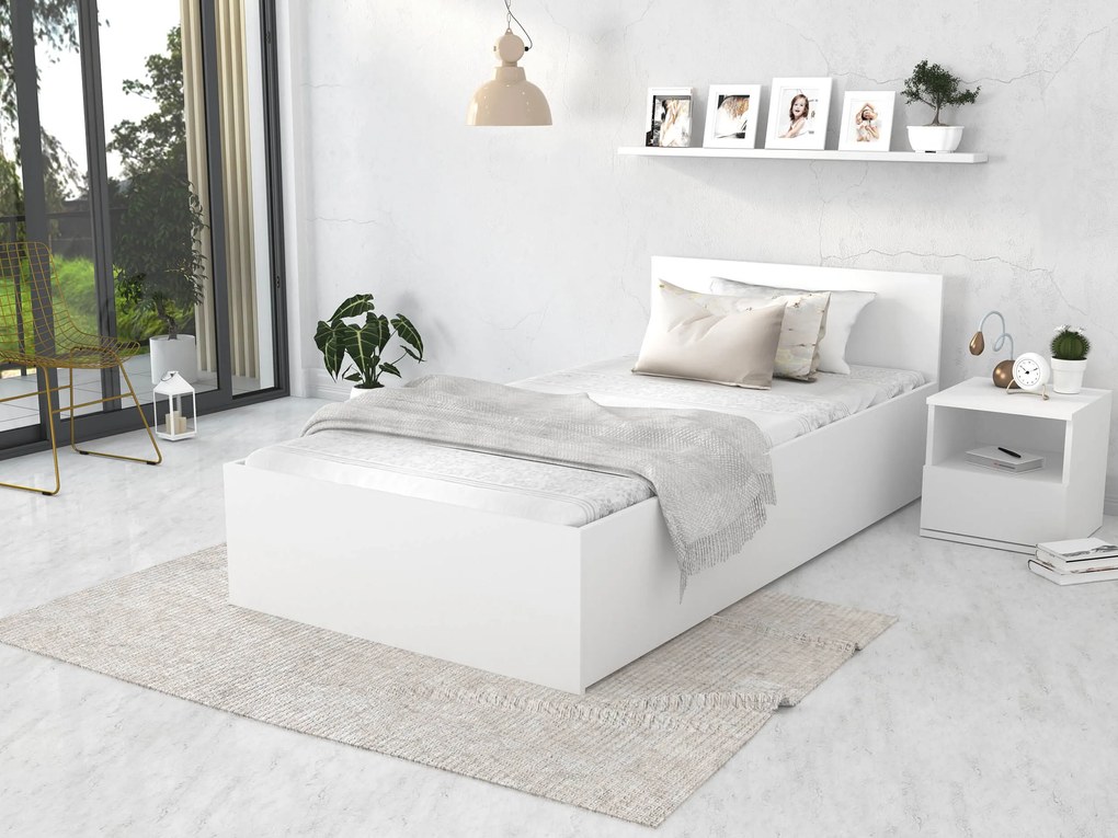 Jednolôžková posteľ s úložným priestorom Dolly - biela Rozmer: 200x90