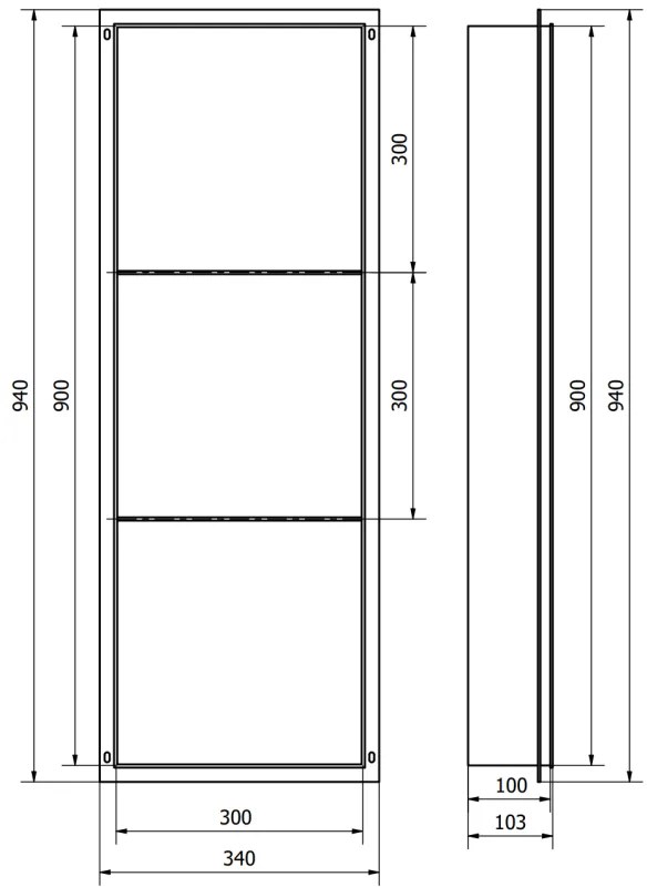 Mexen X-Wall-NR, polička na zapustenie pod obklad bez goliera 90 x 30 cm, biela, 1921903010S