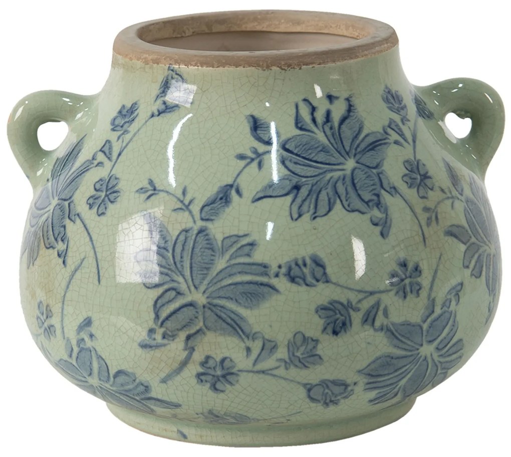 Zelený obal na kvetináč s modrými kvetmi - 17*16*13 cm