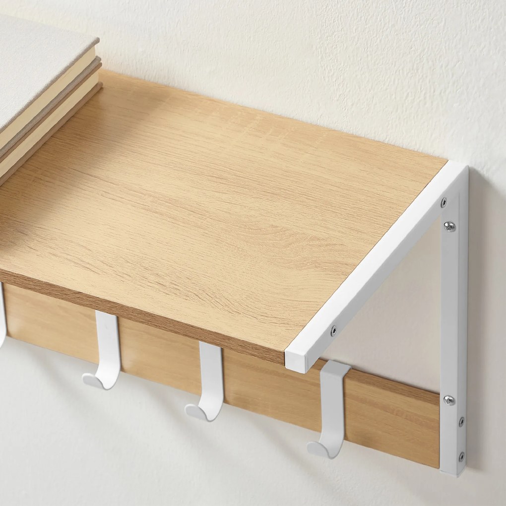 Nástenná polica s háčikmi VELORY sada 2 ks 50x24,2 cm, biela/dub sonoma