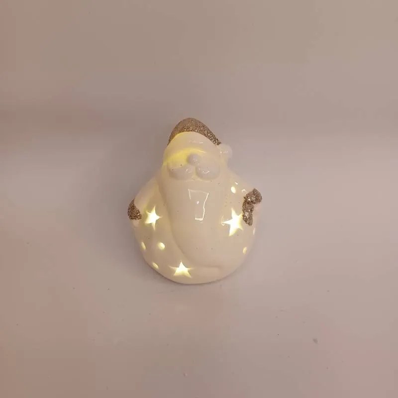 DECOLED Keramický santa, 7,6 x 7 x 7,8 cm, teple bílá, 2xLR44