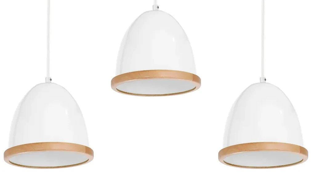 Závesné svietidlo Studio, 3x drevené/biele kovové tienidlo, (fi 21cm), w/br
