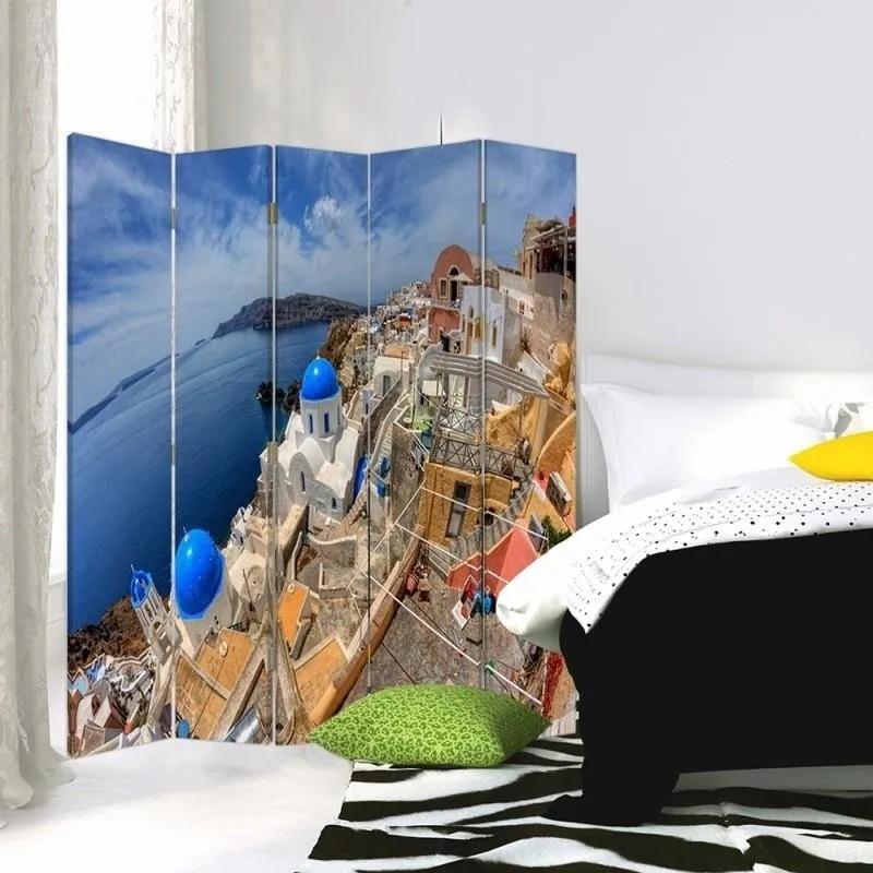 Ozdobný paraván Santorini - 180x170 cm, päťdielny, obojstranný paraván 360°