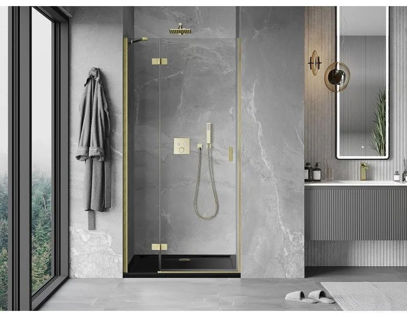 Mexen Mist-H, 1-krídlové sprchové dvere ľavé 120 cm, číre sklo, zlatý matný profil, 8A5-120-000-55-00-L