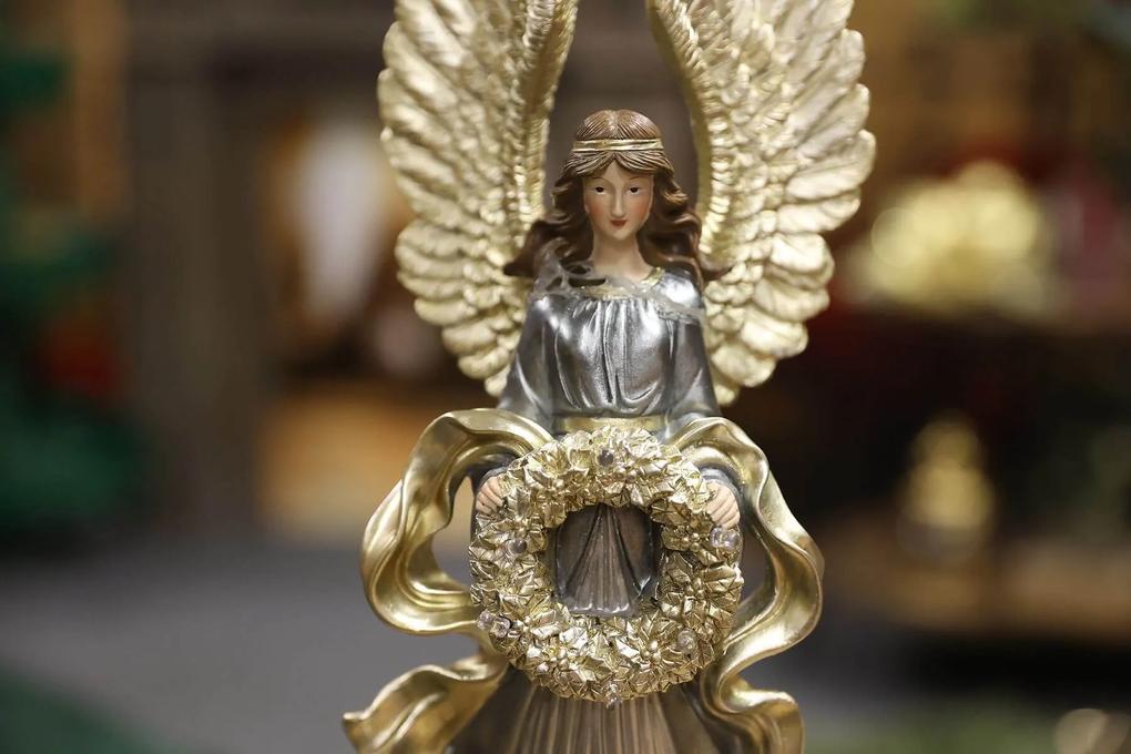 Modro zlatá figúrka anjel s vencom 51cm