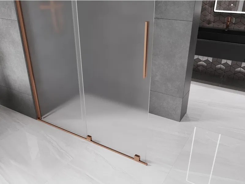 Mexen Velar, sprchová zástena s posuvnými dverami Walk-in 150 x 200 cm, 8mm sklo námraza, ružové zlato, 871-150-000-33-60