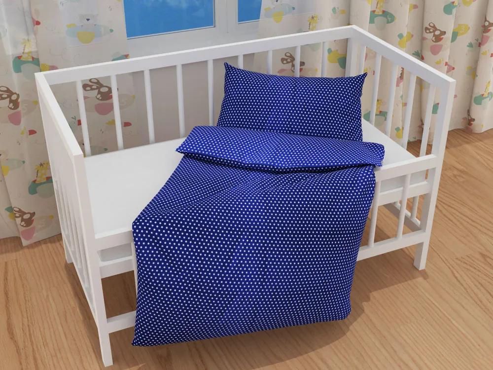 Biante Detské bavlnené posteľné obliečky do postieľky Sandra SA-352 Biele hviezdičky na modrom Do postieľky 90x130 a 40x60 cm