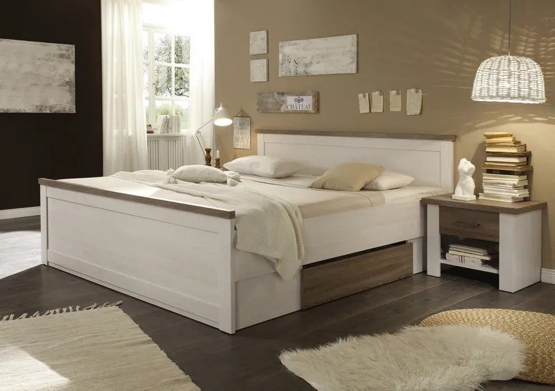 Posteľ s nočnými stolíkmi Luca 180x200 cm, bielená pínia