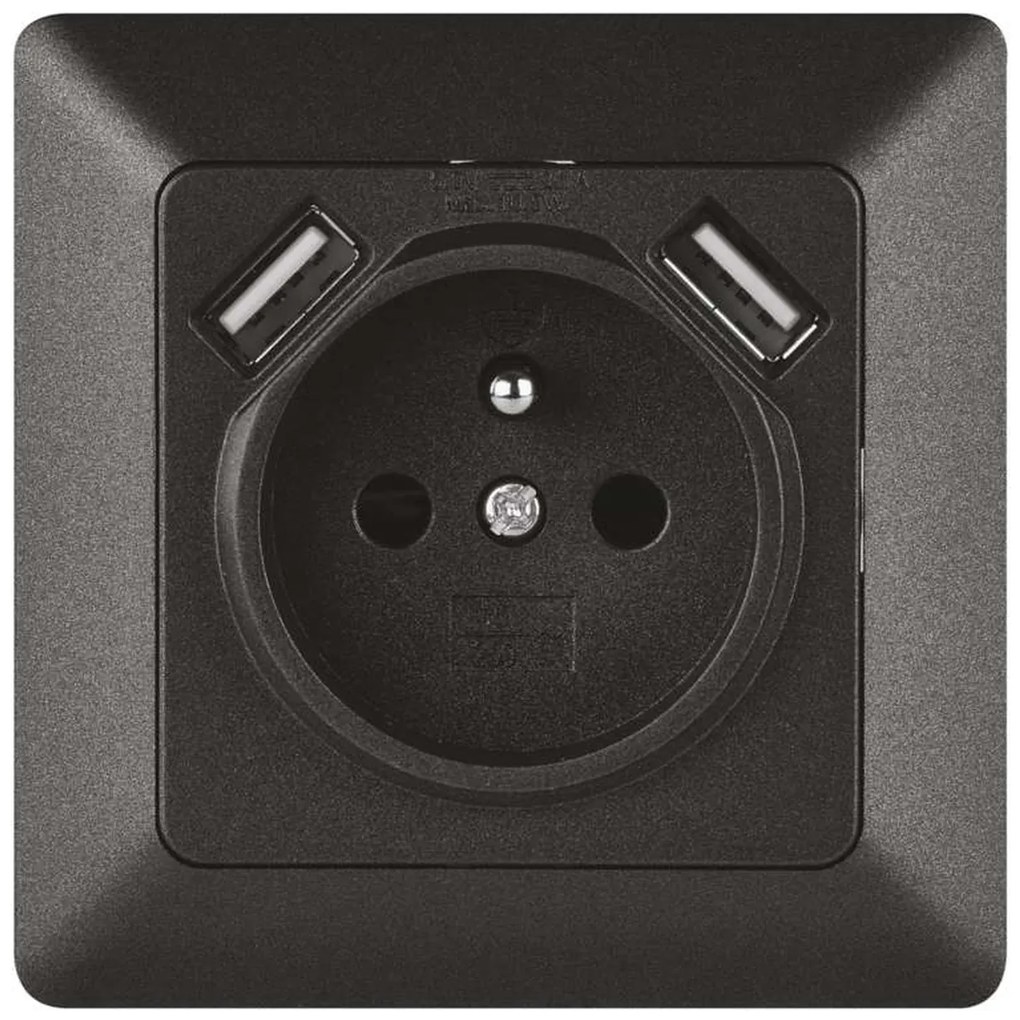 EMOS Antracitová zásuvka s USB 2,1A max. A6000.2