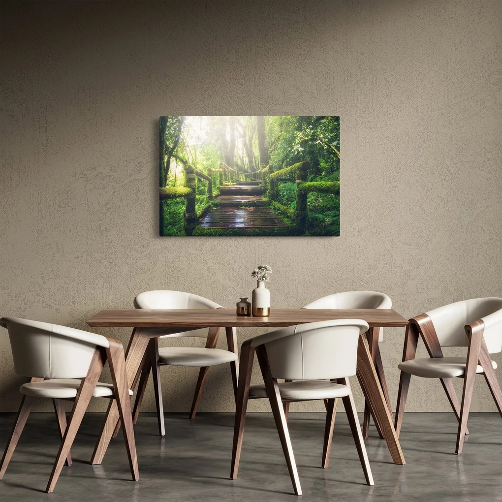 Obraz - drevené schody v lese (90x60 cm)