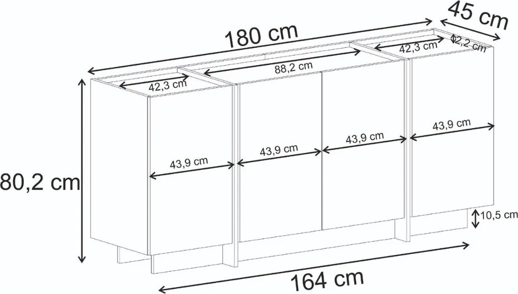 Dizajnová komoda Radegund 180 cm antracitová / čierna