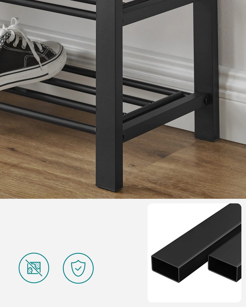 Botník s lavicou so sivým sedákom MOBRIX 81x49 cm, čierny