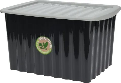 Úložný box s vekom 40x23 cm, čierny, recyklovaný plast%