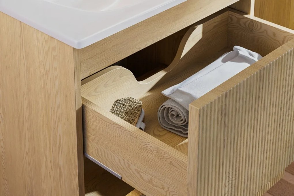 Koupelnová sestava Nordic River s deskou, umyvadly a skříňkami 120 cm dub cremona