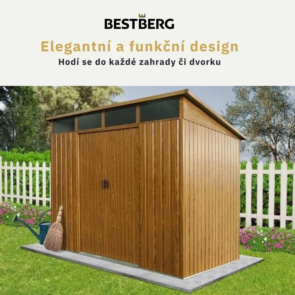 Záhradný domček BestBerg ZDSL-4D / 4,6 m² / 238 x 194 x 202 cm / dekor červené drevo / hnedá
