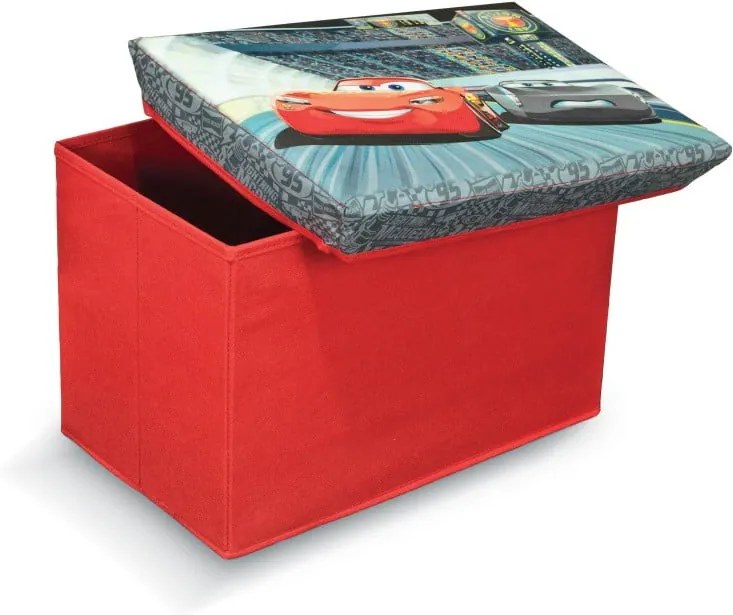 Červená úložná taburetka na hračky Domopak Cars, dĺžka 49 cm